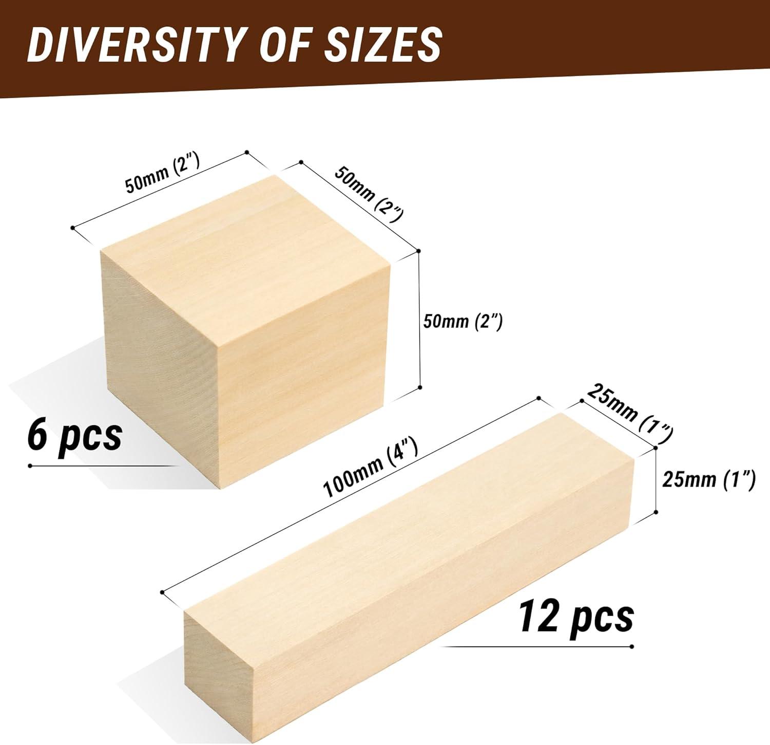image:imageBeaverCraft Basswood Carving Blocks BW18 pcs Whittling Wood for Crafts Soft Carving Wood Basswood Kit 2 Different Sizes Unfinished Wooden Blocks for Carvers