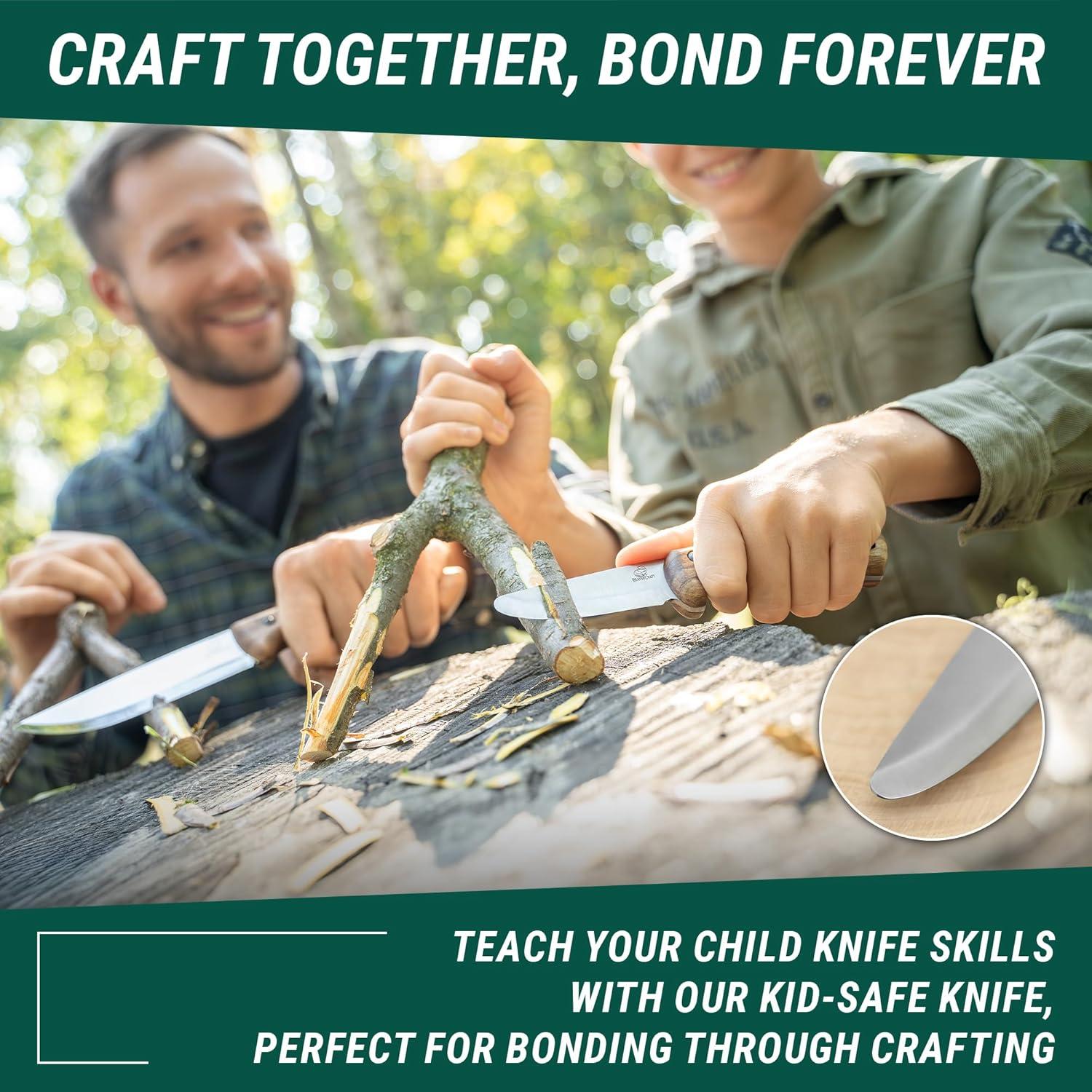 image:imageBeaverCraft Kids Boy Scout Knife Whittling Knives for Kids Safe Kid Knife with Rounded Tip amp Sheath First Bushcraft Knives for Boys 812 BSH Kid