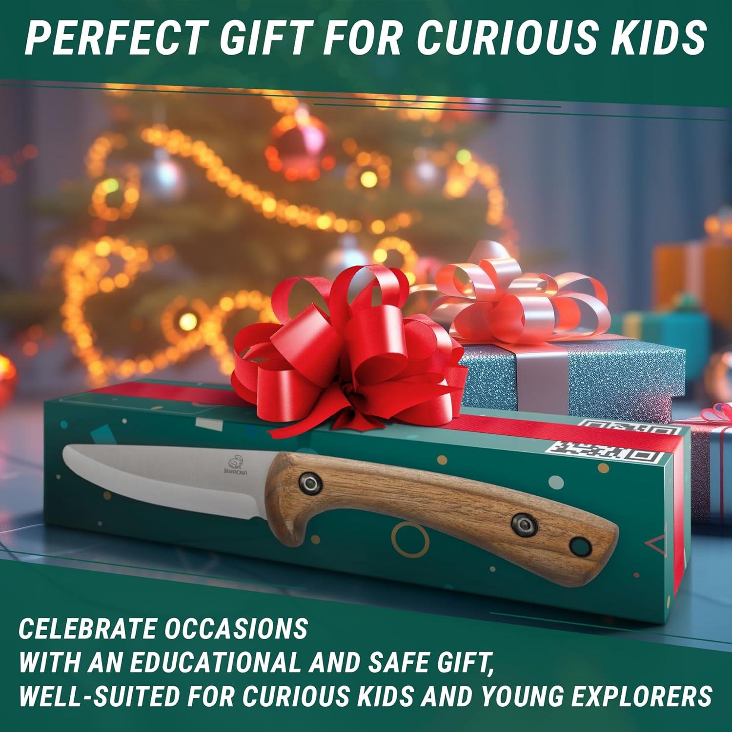 image:imageBeaverCraft Kids Boy Scout Knife Whittling Knives for Kids Safe Kid Knife with Rounded Tip amp Sheath First Bushcraft Knives for Boys 812 BSH Kid