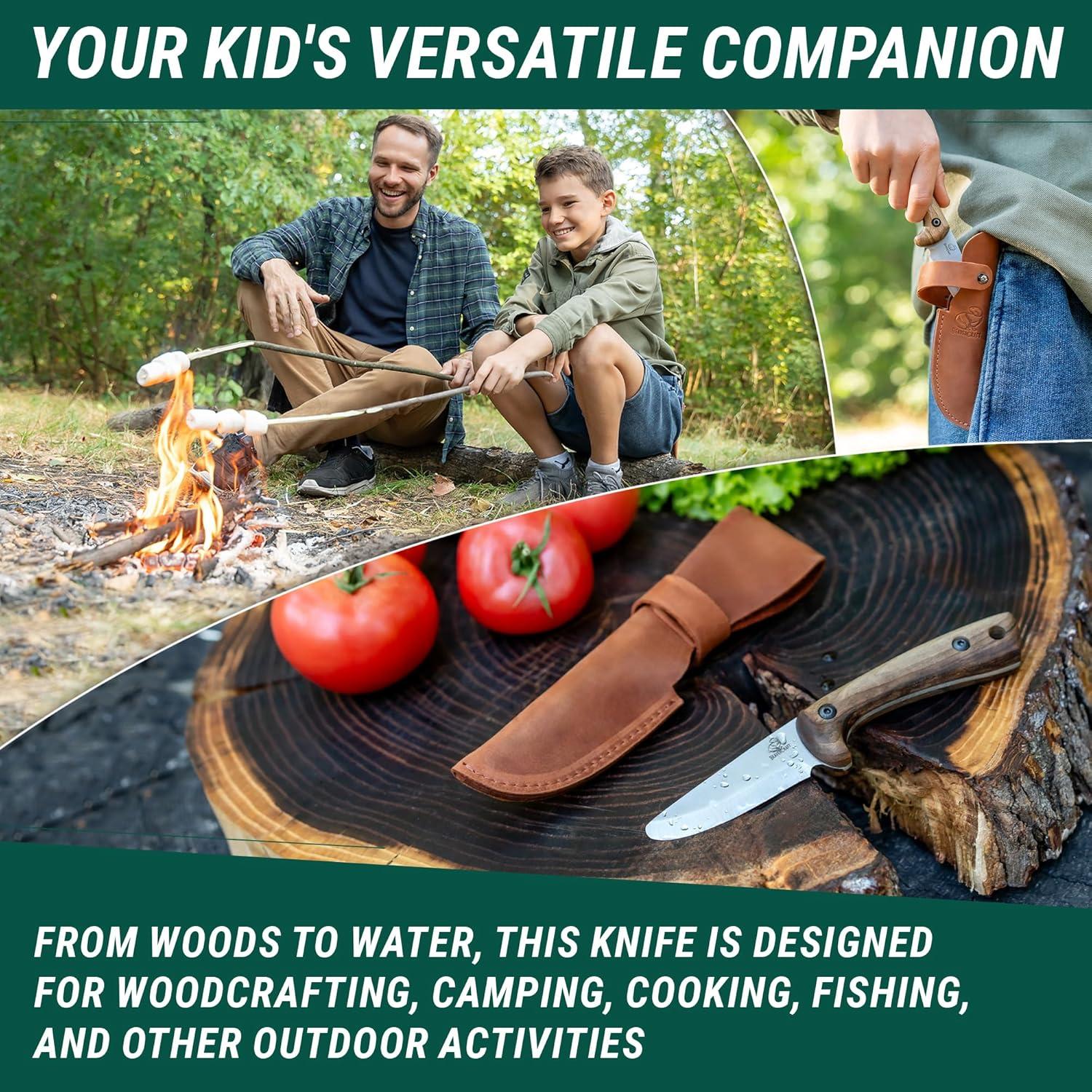 image:imageBeaverCraft Kids Boy Scout Knife Whittling Knives for Kids Safe Kid Knife with Rounded Tip amp Sheath First Bushcraft Knives for Boys 812 BSH Kid