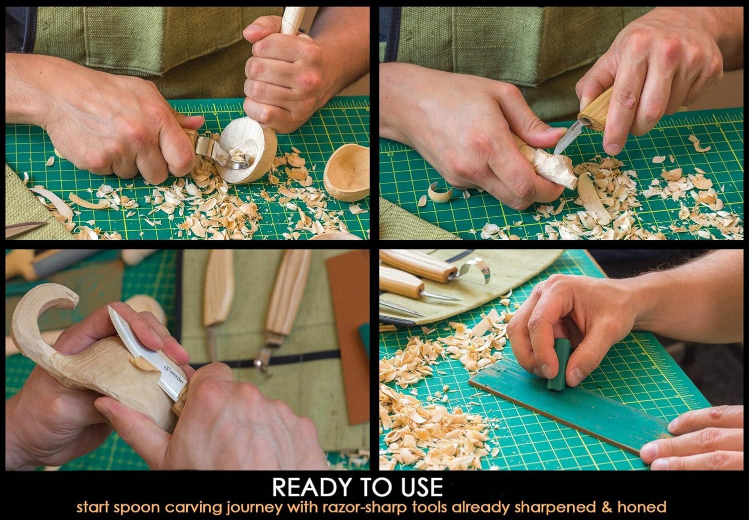 image:imageBeaverCraft S13 Wood Carving Tools Set for Spoon Carving 3 Knives Wood Carving Kit for Beginners Hook Knife Wood Carving RightHanded Spoon Carving Whittling Knives S13 RightHanded
