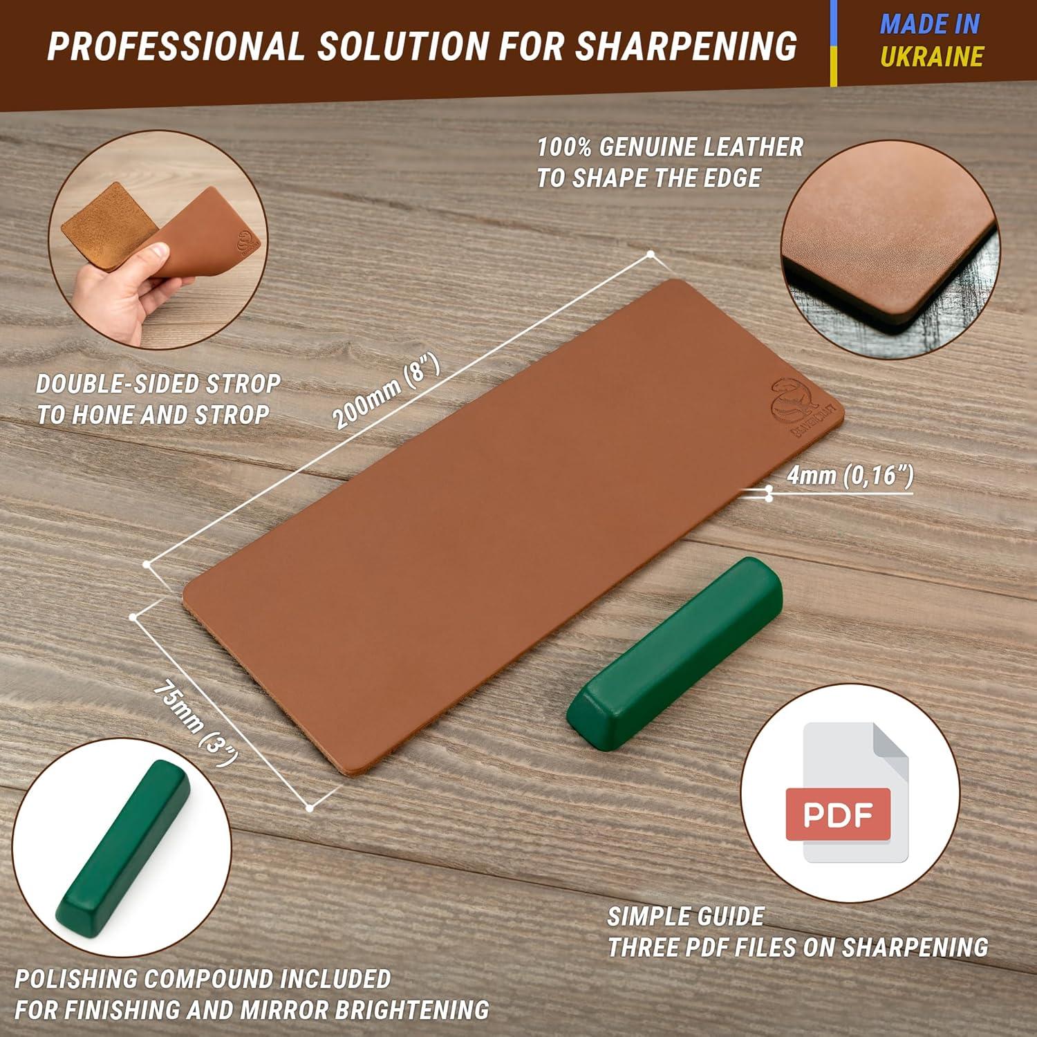 image:imageBeaverCraft Stropping Leather Strop for Knife Sharpening Strop LS2P1 Knife Stropping Kit 3 x 8 IN Knives Sharpener with Honing Strop Polishing Compound Set Double SidedCoramella in pelle per affilare i coltelli