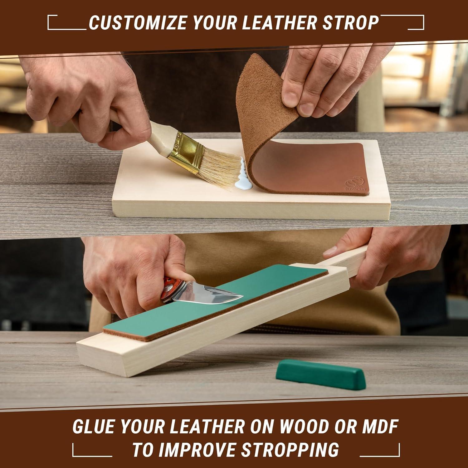 image:imageBeaverCraft Stropping Leather Strop for Knife Sharpening Strop LS2P1 Knife Stropping Kit 3 x 8 IN Knives Sharpener with Honing Strop Polishing Compound Set Double SidedCoramella in pelle per affilare i coltelli