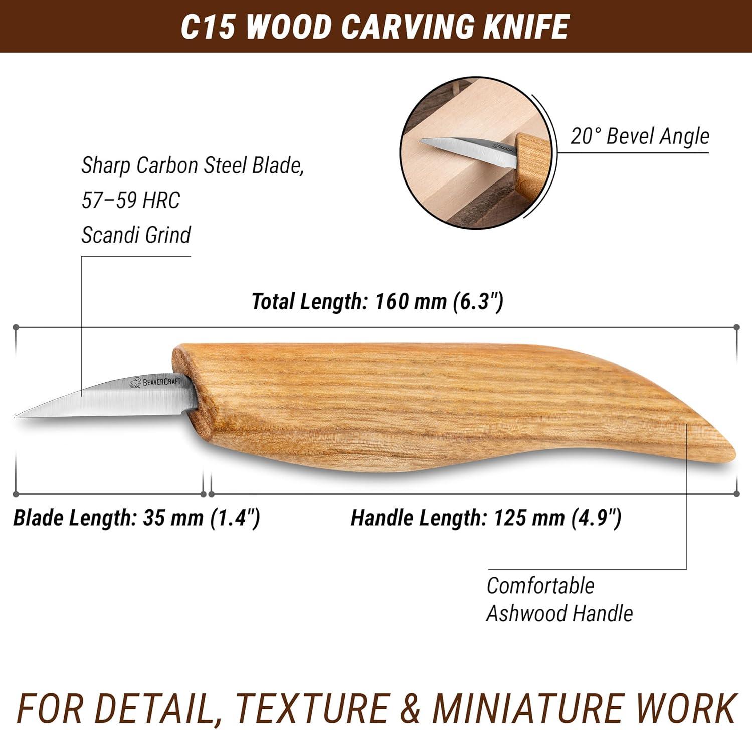 image:imageBeaverCraft Wood Carving Detail Knife C15 14 Whittling Knife for Detail Woodcarving Craft Knife Chip Carving Knife Wood Carving Tools for Beginners and Kids