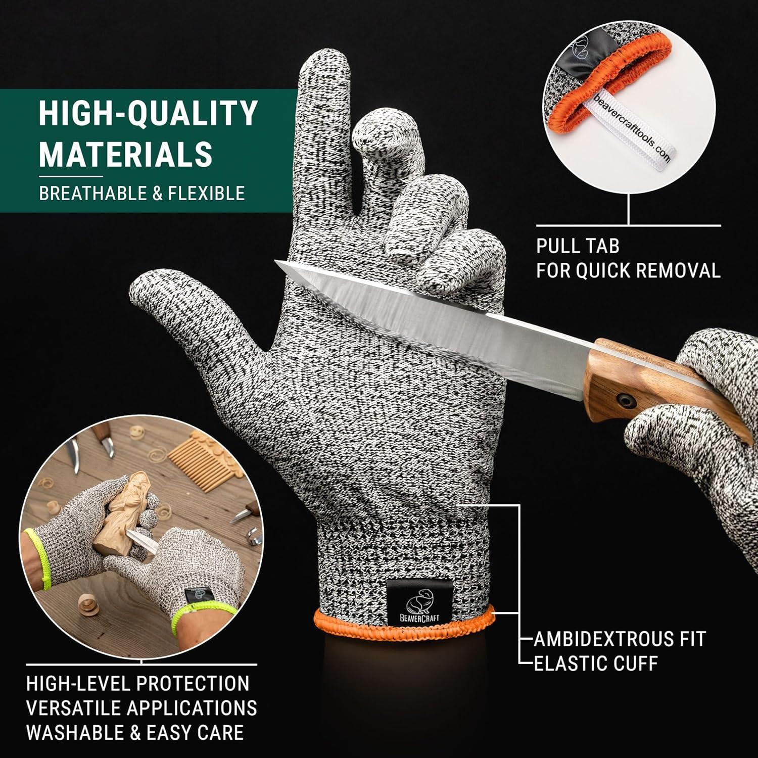 image:imageBeaverCraft Wood Carving Gloves CRG Cutting Cut Resistant Gloves Level 5 for Whittling Woodworking Food PrepSmall