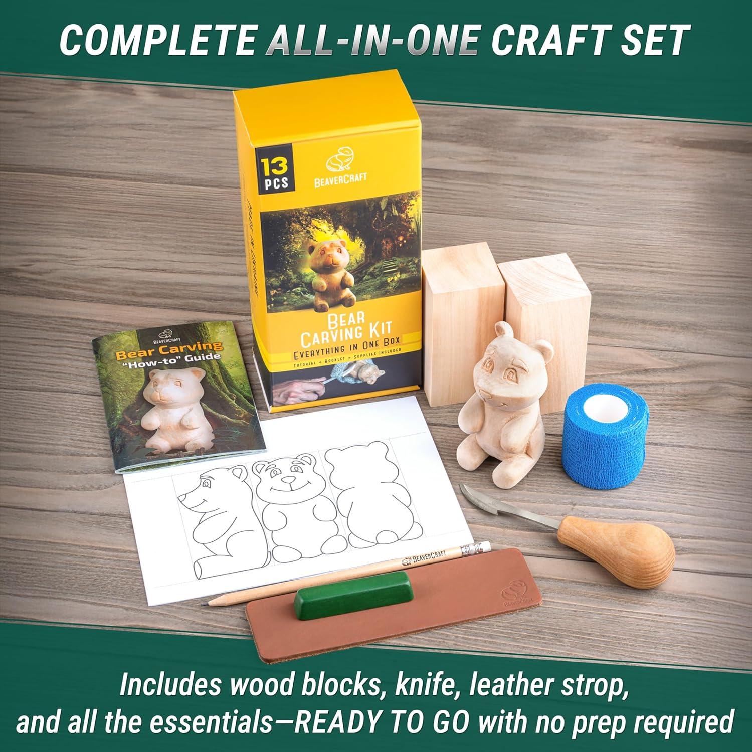 image:imageBeaverCraft Wood Carving Kit for Beginners DIY 05 Whittling Kit with Wood Carving Knife amp Basswood Blocks Hobby Craft for Adults and Teens Whittling Tools Set for Carvers