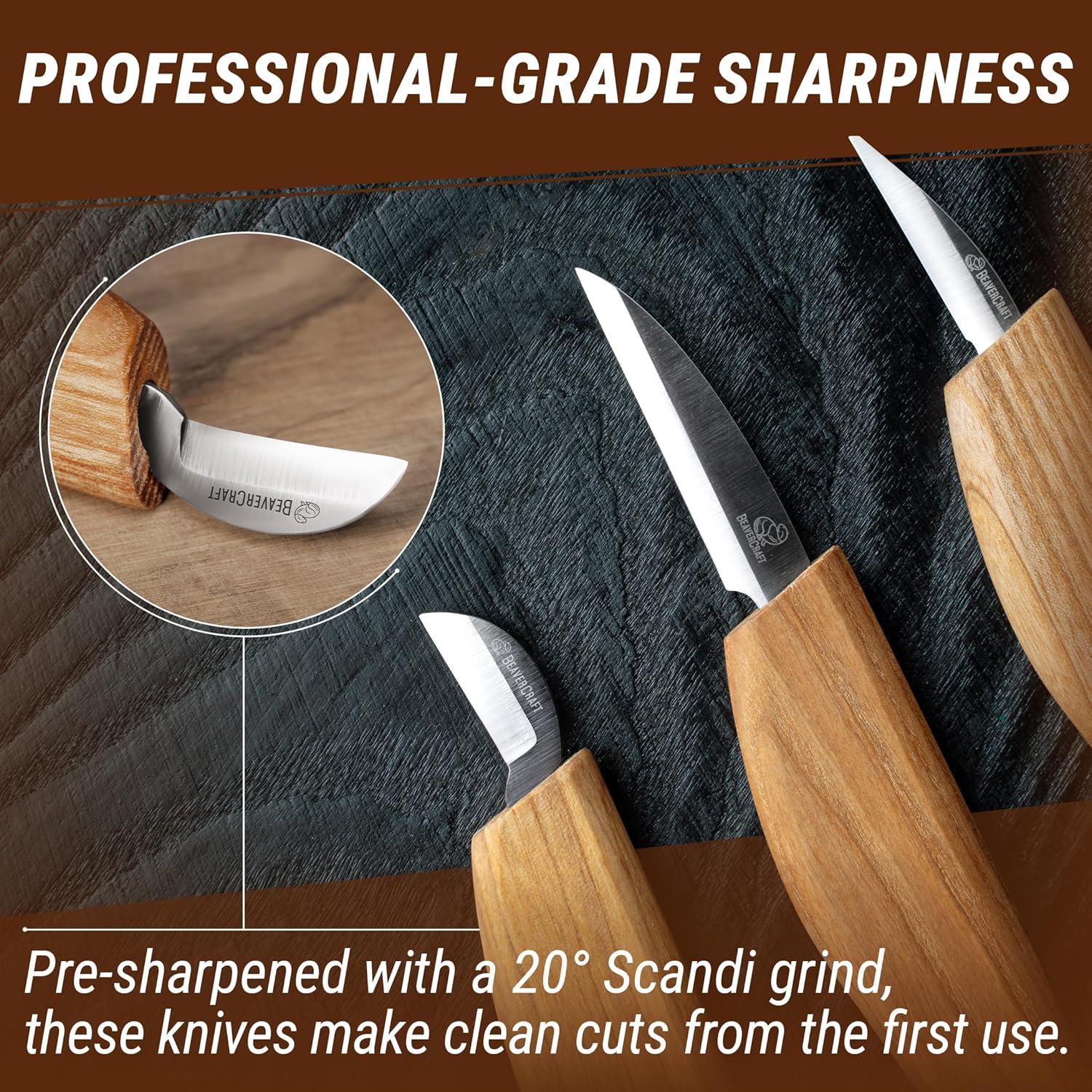 image:imageBeaverCraft Wood Carving Knife Kit S15 Whittling Kit for Beginners Kids Wood Carving Tools Set with Detail Chip Knife Sloyd Whittling Knives amp Leather Strop Polishing Compound and Tutorials