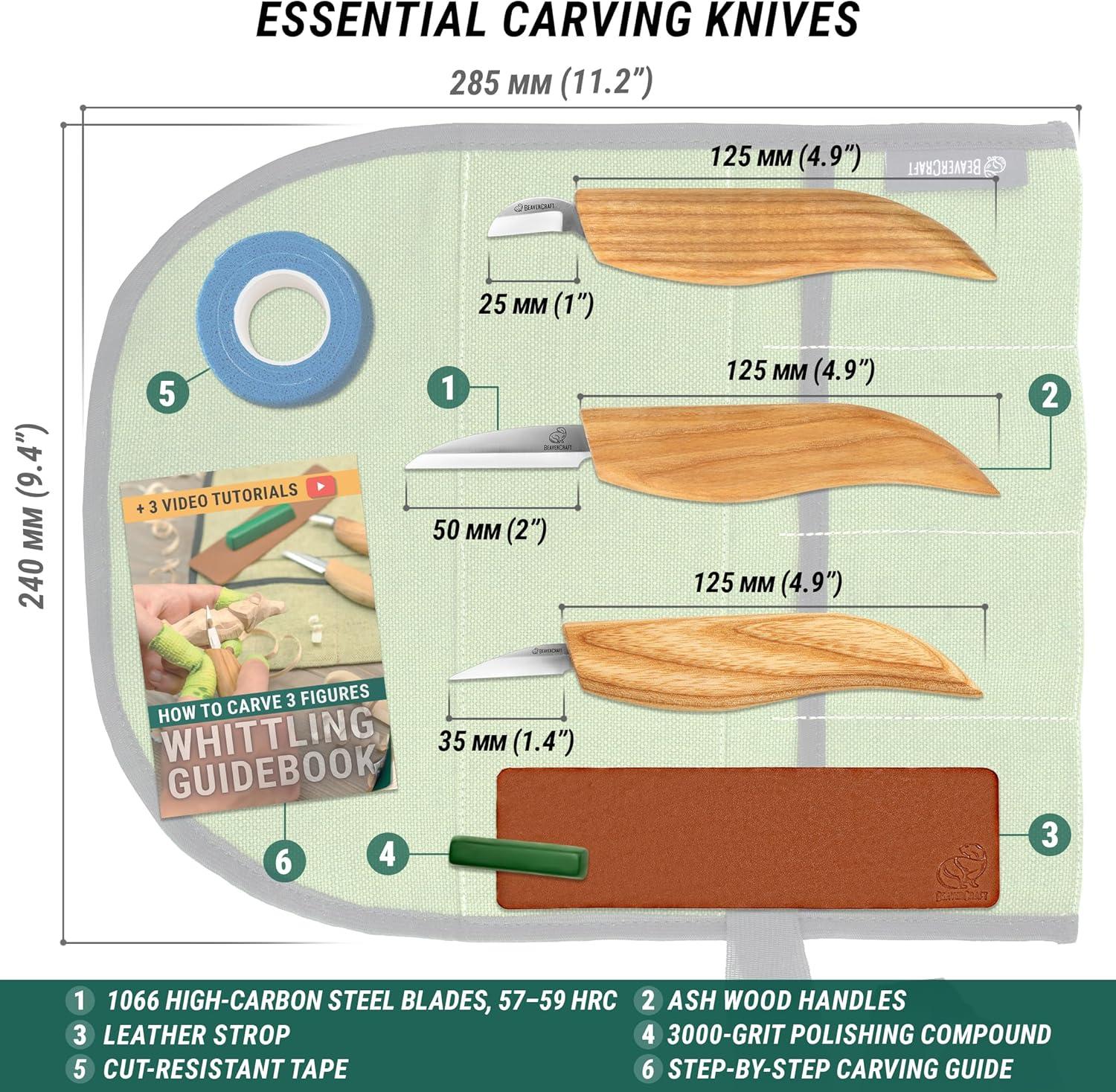 image:imageBeaverCraft Wood Carving Knife Kit S15 Whittling Kit for Beginners Kids Wood Carving Tools Set with Detail Chip Knife Sloyd Whittling Knives amp Leather Strop Polishing Compound and Tutorials