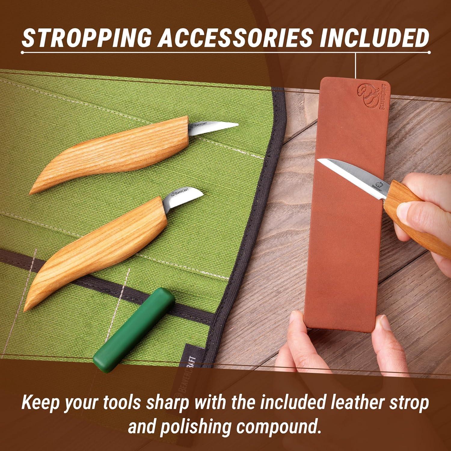 image:imageBeaverCraft Wood Carving Knife Kit S15 Whittling Kit for Beginners Kids Wood Carving Tools Set with Detail Chip Knife Sloyd Whittling Knives amp Leather Strop Polishing Compound and Tutorials