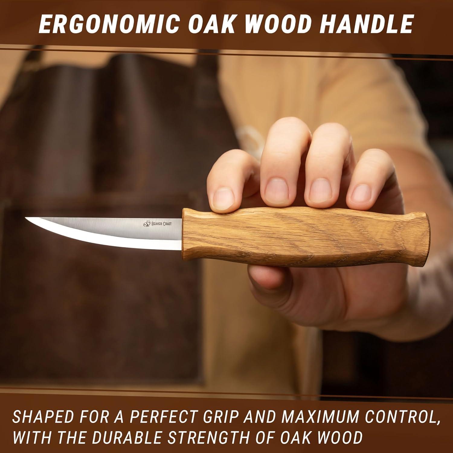 image:imageBeaverCraft Wood Carving Sloyd Knife C4s 3 Whittling Knife with Leather Sheath for Carvers Chip Wood Carving Tools for Beginner and Profi