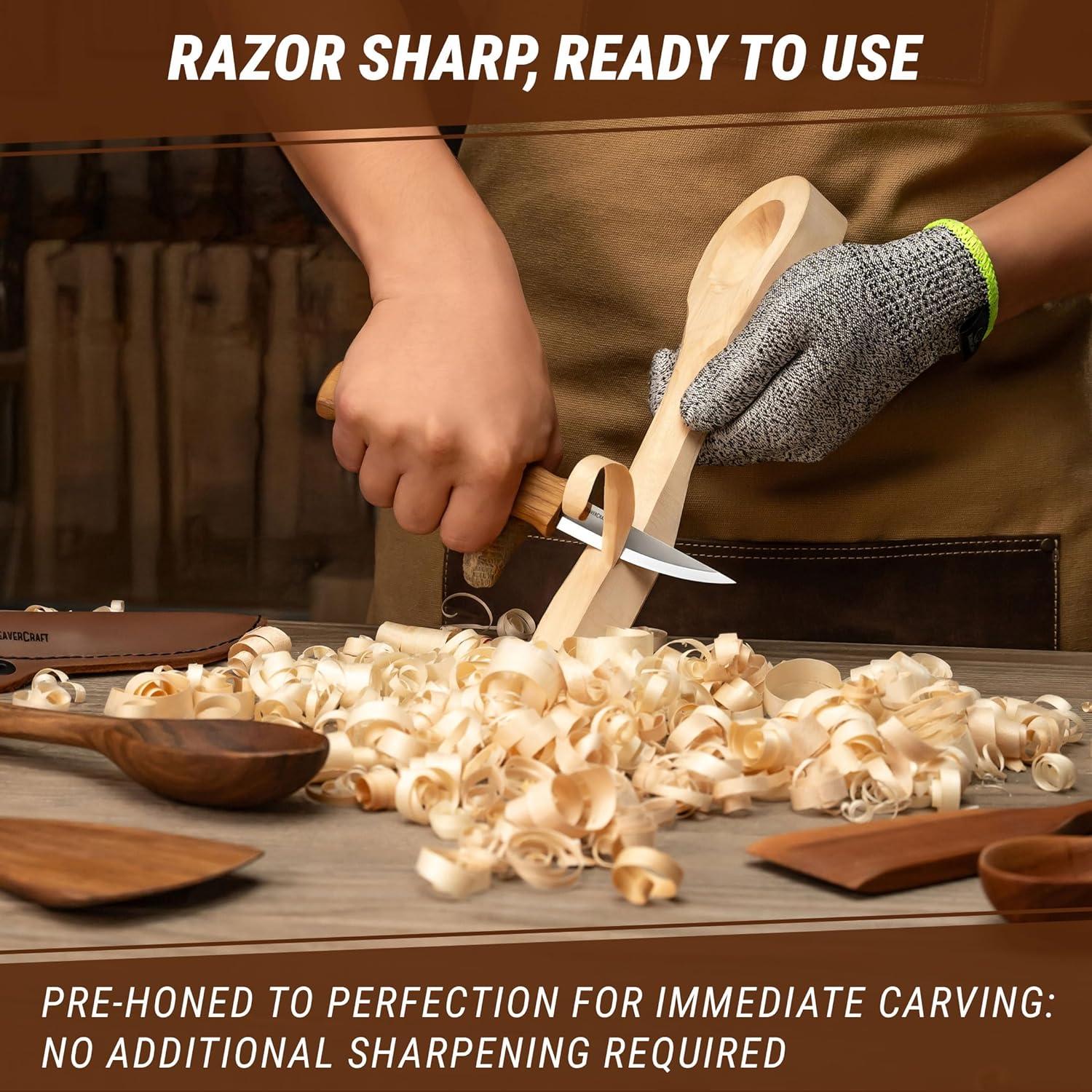 image:imageBeaverCraft Wood Carving Sloyd Knife C4s 3 Whittling Knife with Leather Sheath for Carvers Chip Wood Carving Tools for Beginner and Profi