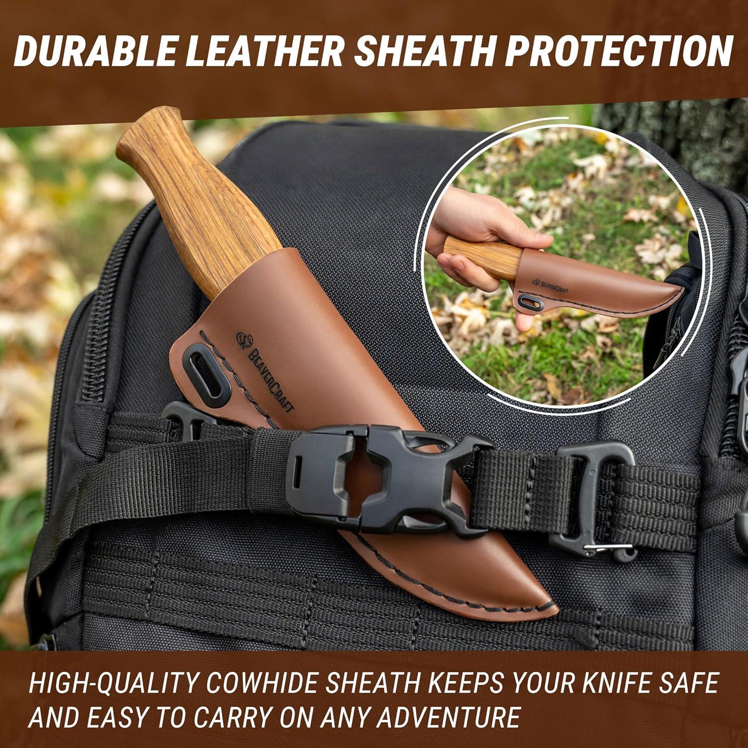 image:imageBeaverCraft Wood Carving Sloyd Knife C4s 3 Whittling Knife with Leather Sheath for Carvers Chip Wood Carving Tools for Beginner and Profi
