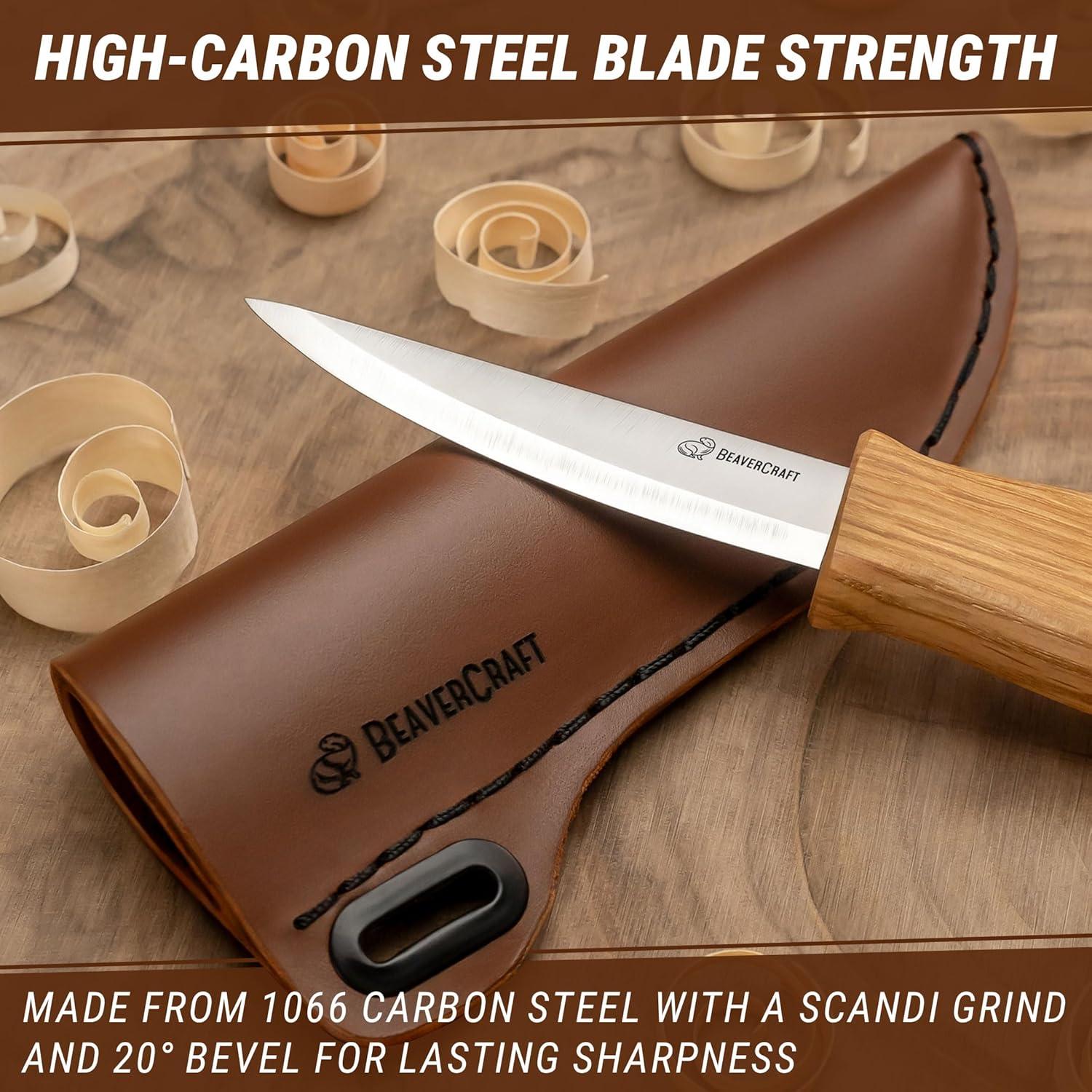 image:imageBeaverCraft Wood Carving Sloyd Knife C4s 3 Whittling Knife with Leather Sheath for Carvers Chip Wood Carving Tools for Beginner and Profi