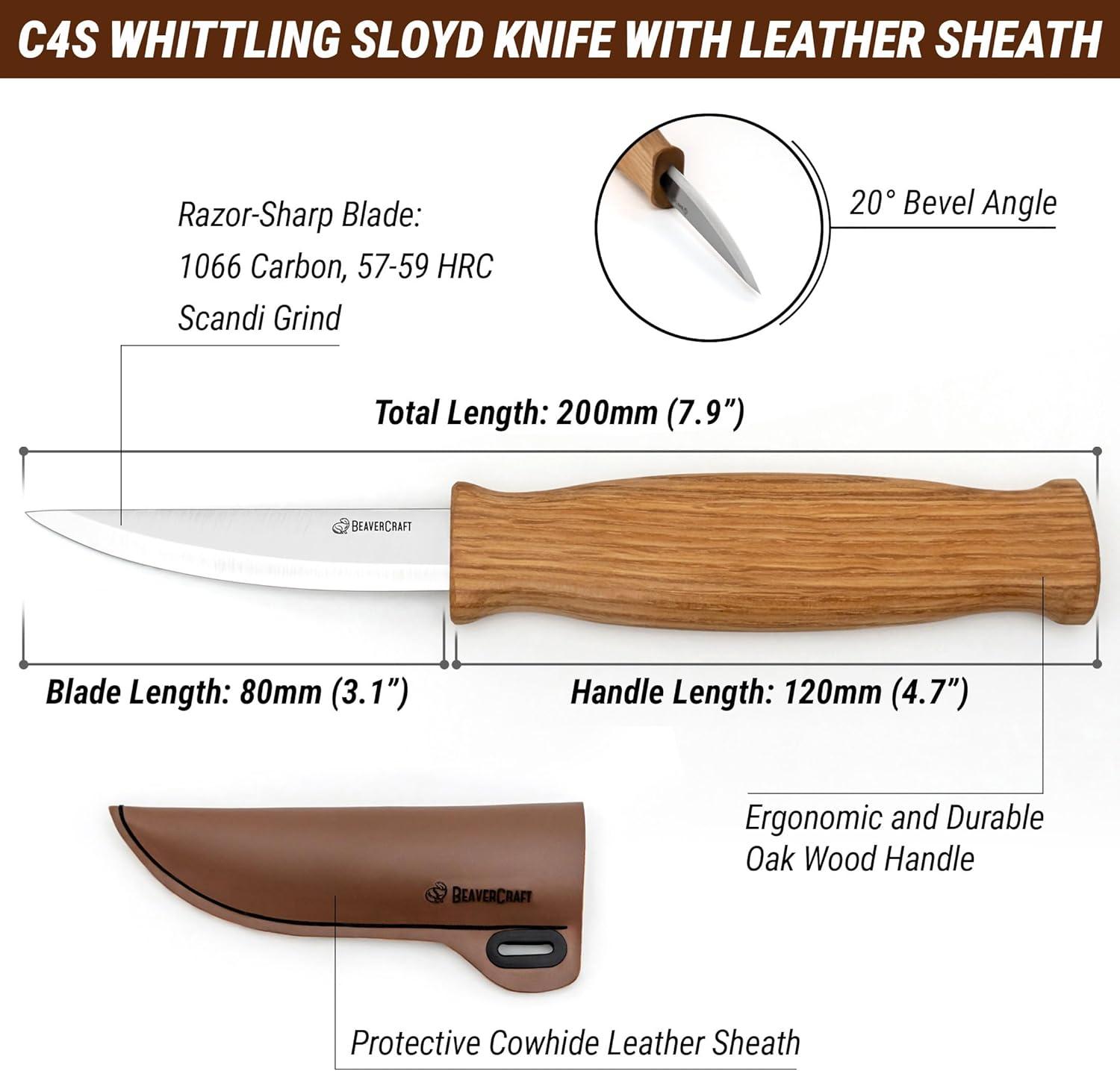 image:imageBeaverCraft Wood Carving Sloyd Knife C4s 3 Whittling Knife with Leather Sheath for Carvers Chip Wood Carving Tools for Beginner and Profi
