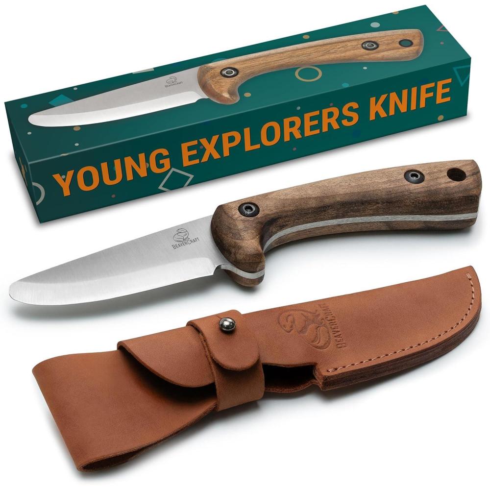 image:imageBeaverCraft Kids Boy Scout Knife Whittling Knives for Kids Safe Kid Knife with Rounded Tip amp Sheath First Bushcraft Knives for Boys 812 BSH Kid