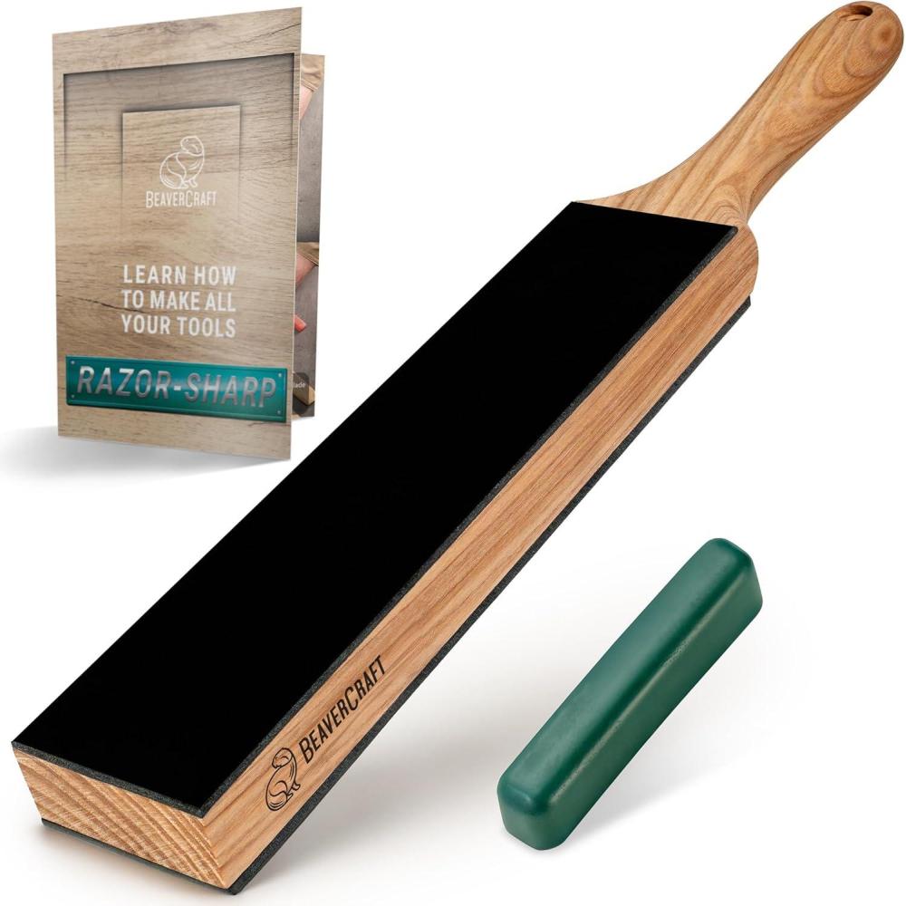 image:imageBeaverCraft Leather Strop for Knife Sharpening DualSided Knife Strop with Stropping Compound Kit Honing Strop Block 14 for Woodcarving Tools Chisel Knife Sharpening Kit Leather Sharpener LS6P1