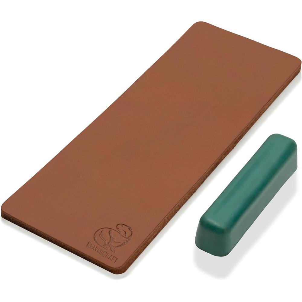 image:imageBeaverCraft Stropping Leather Strop for Knife Sharpening Strop LS2P1 Knife Stropping Kit 3 x 8 IN Knives Sharpener with Honing Strop Polishing Compound Set Double SidedCoramella in pelle per affilare i coltelli