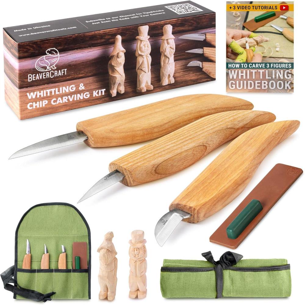 image:imageBeaverCraft Wood Carving Knife Kit S15 Whittling Kit for Beginners Kids  Wood Carving Tools Set with Detail Chip Knife Sloyd Whittling Knives amp Leather Strop Polishing Compound and Tutorials