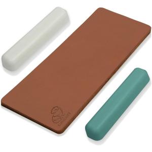 BeaverCraft Leather Strop Kit for Knife Sharpening – Knife Strop Block 8″ x 3″ – Stropping Leather Kit LS2P11 with Green-Gray & White Polishing Compound – Knives Sharpener and Buffing Compounds