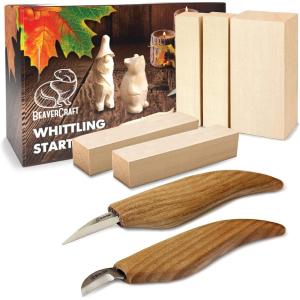 BeaverCraft Wood Carving Kit for Beginners S16 – Whittling Knives Sloyd, Chip Wood Carving Knife, Basswood Blocks for Carvers – Whittling Tools Set