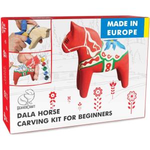 BeaverCraft Wood Carving Kit with Whittling Knife & Basswood – Whittling Set DIY 02 Dala Horse – Hobbies for Adults and Teens – Wood Carving Tools – Hobby Gifts
