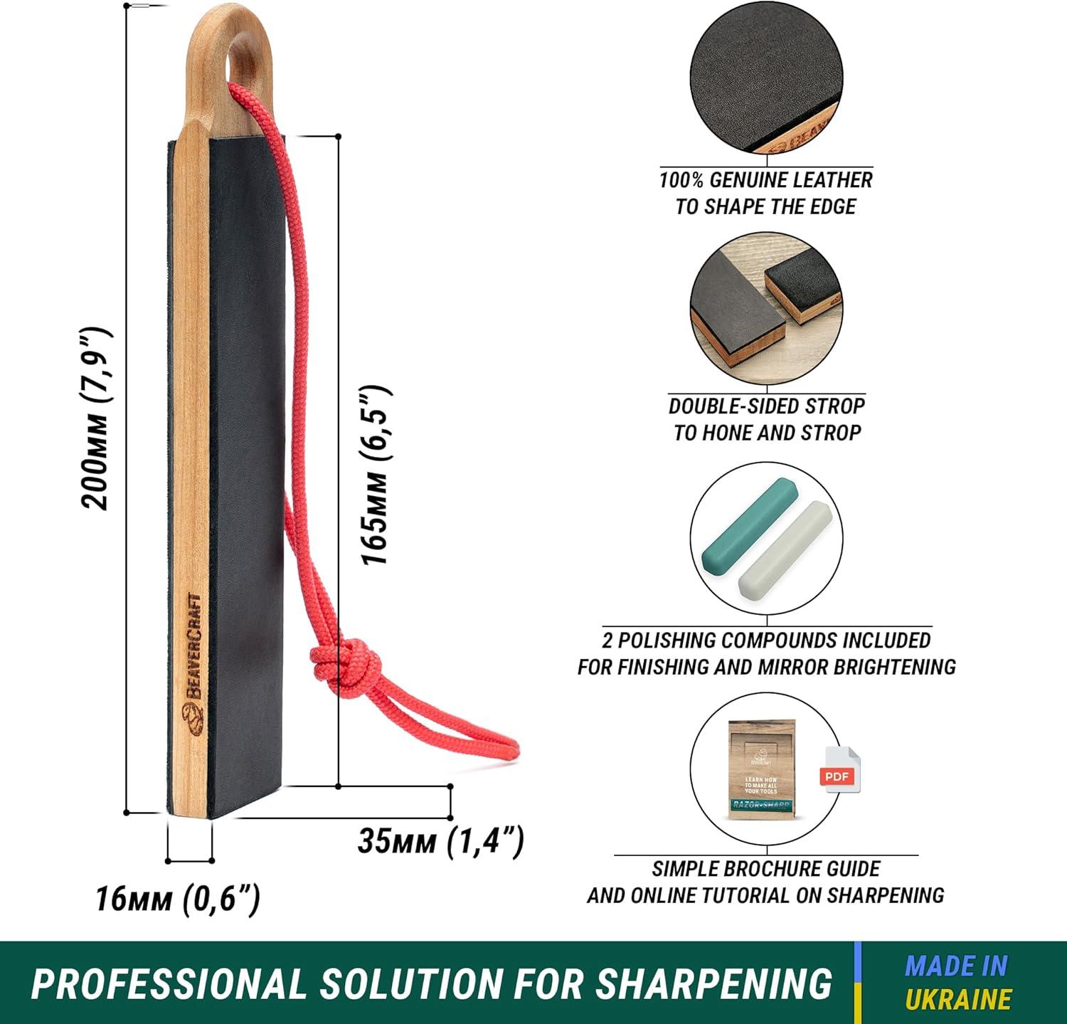 image:imageBeaverCraft Leather Strop for Knife Sharpening LS9P02 Stropping Kit with Polishing Compound Leather Knife Sharpener Honing Strop Block 2sided