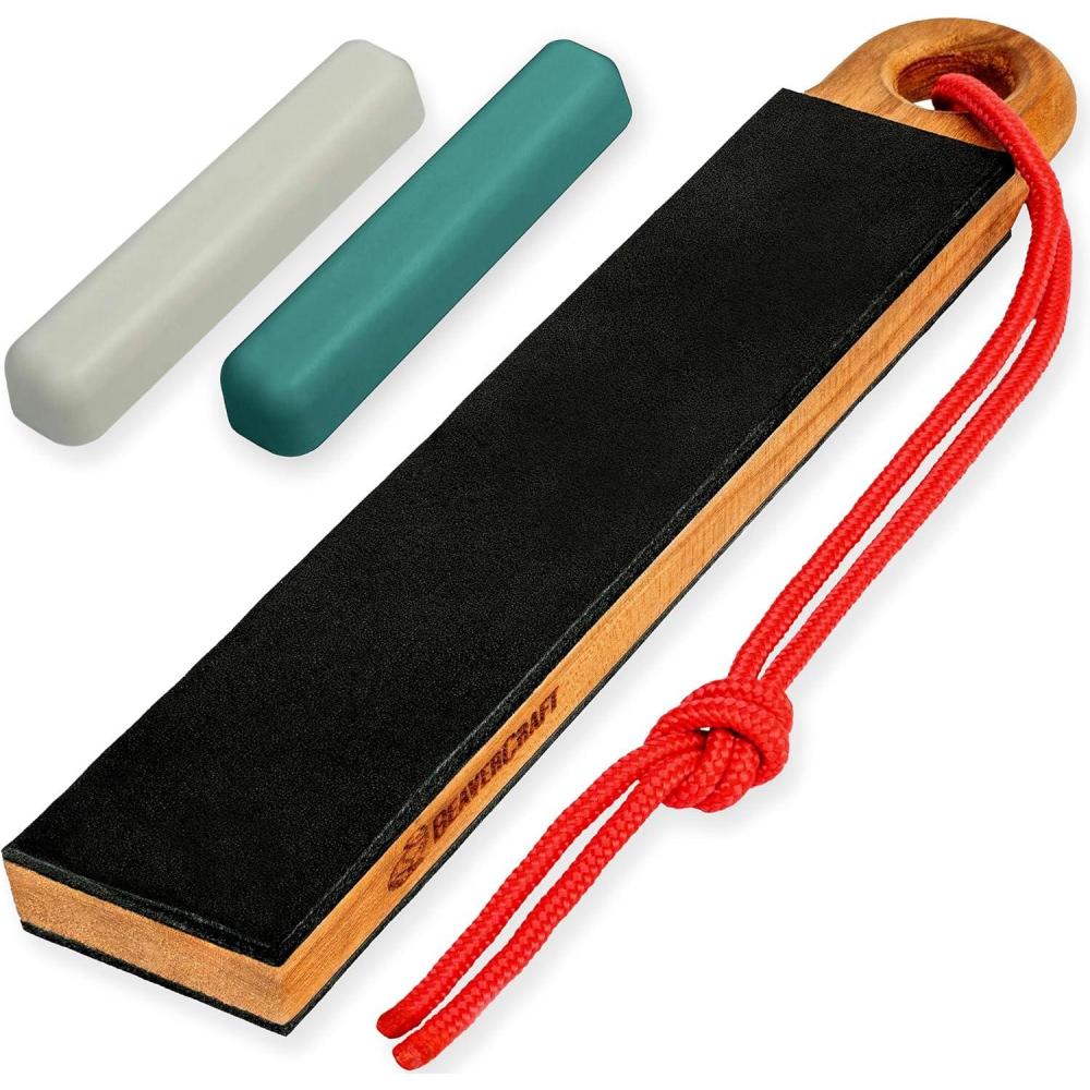 image:imageBeaverCraft Leather Strop for Knife Sharpening LS9P02 Stropping Kit with Polishing Compound Leather Knife Sharpener Honing Strop Block 2sided
