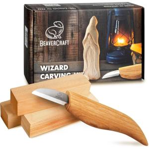 BeaverCraft Whittling Kit for Beginners, Wood Carving Kit for Beginners – Wood Carving Tools Woodworking Kit for Adults and Teens – Whittling Knife Kit with Wood Blocks – Wood Carving Set DIY03 Wizard