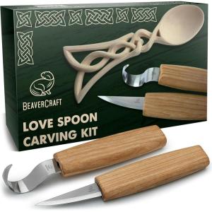 BeaverCraft Wood Spoon Carving Kit for Beginners DIY04 – Whittling Set Includes Spoon Carving Tools, Sloyd Whittling Knife Hook Knife, Basswood Blank – Woodworking Hobby Kit for Adults & Kids