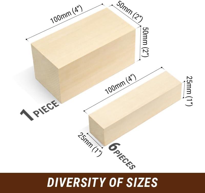 image:imageBeaverCraft Basswood Carving Blocks 7PCS Whittling Wood Kit Soft Wood Block for Crafts Basswood for Carving Unfinished Wooden Blank Set BW7