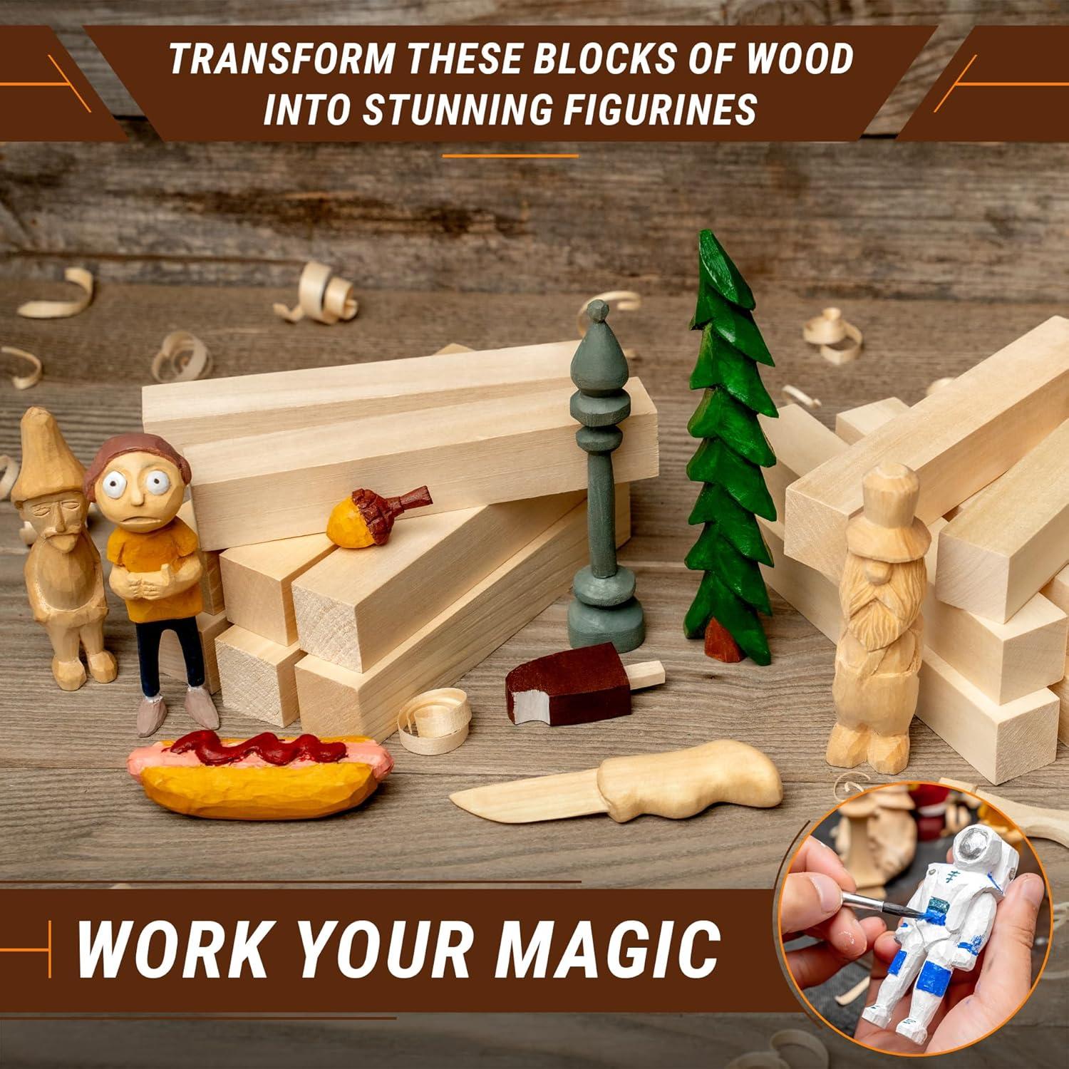 image:imageBeaverCraft Basswood Carving Blocks BW16 pcs Soft Whittling Wood Carving Kit for Beginners Unfinished Wooden Block Set Basswood for Crafts