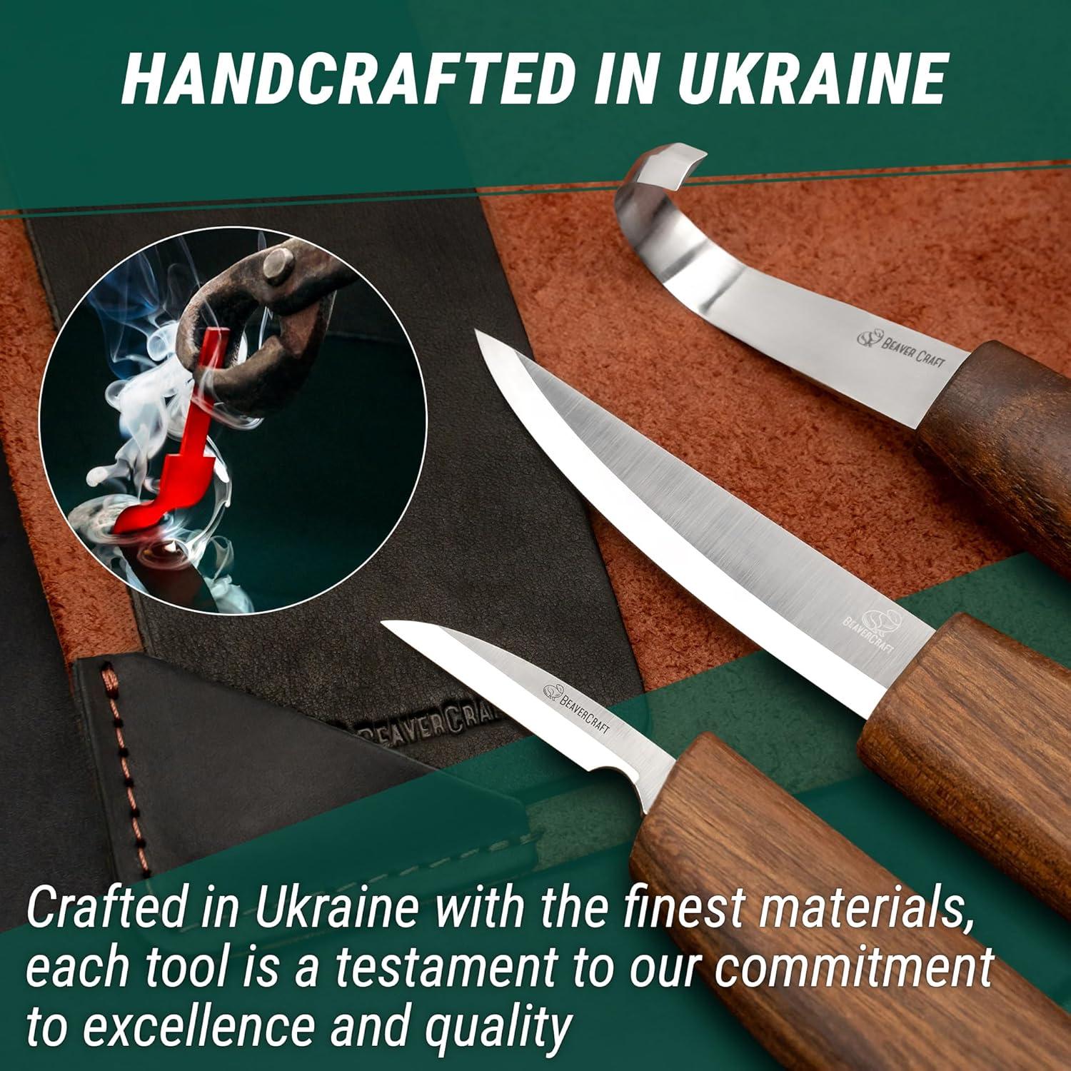 image:imageBeaverCraft Spoon Wood Carving Kit Spoon Carving Tools Set with Hook Knife Sloyd Chip Small Detail Whittling Knives S13X Deluxe Whittling Knife Set with amp Leather Strop and Leather Case