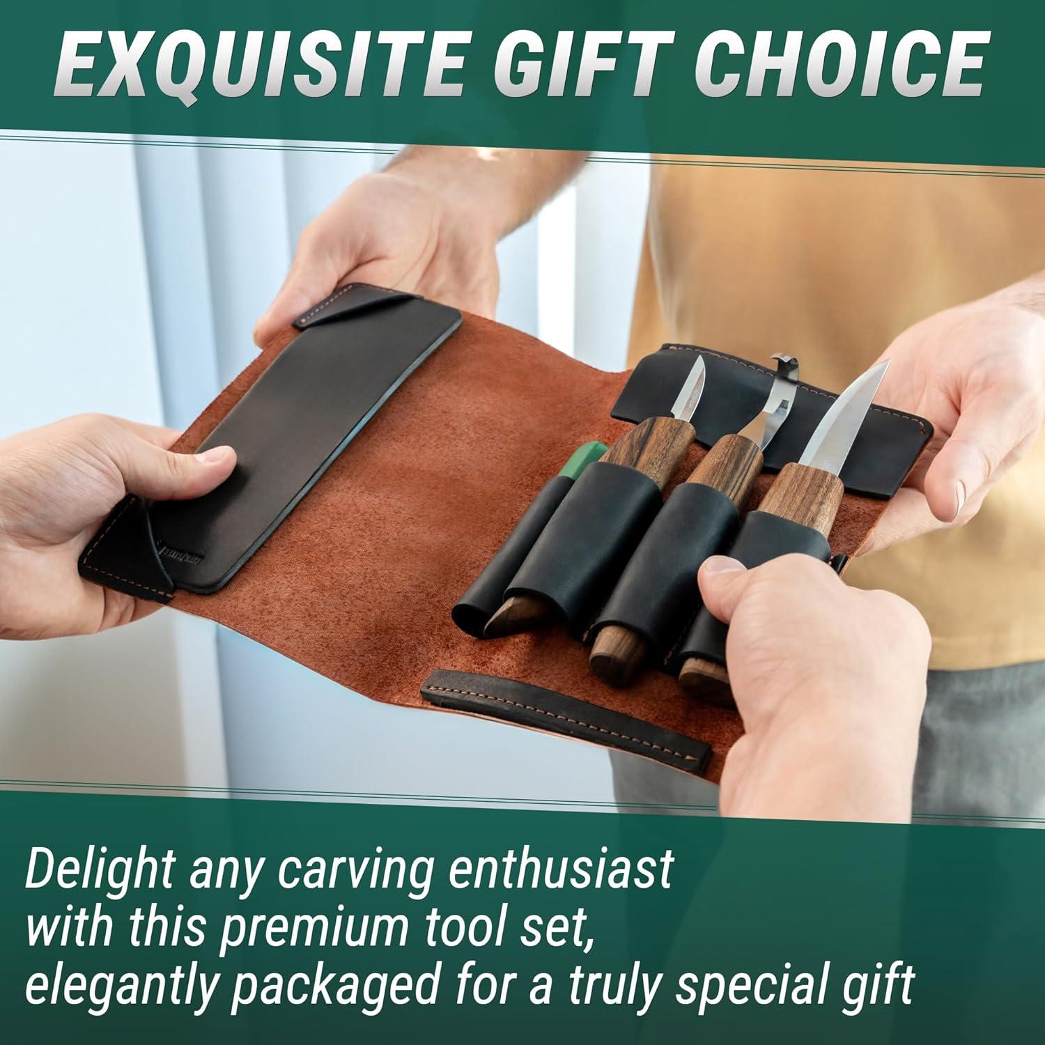 image:imageBeaverCraft Spoon Wood Carving Kit Spoon Carving Tools Set with Hook Knife Sloyd Chip Small Detail Whittling Knives S13X Deluxe Whittling Knife Set with amp Leather Strop and Leather Case