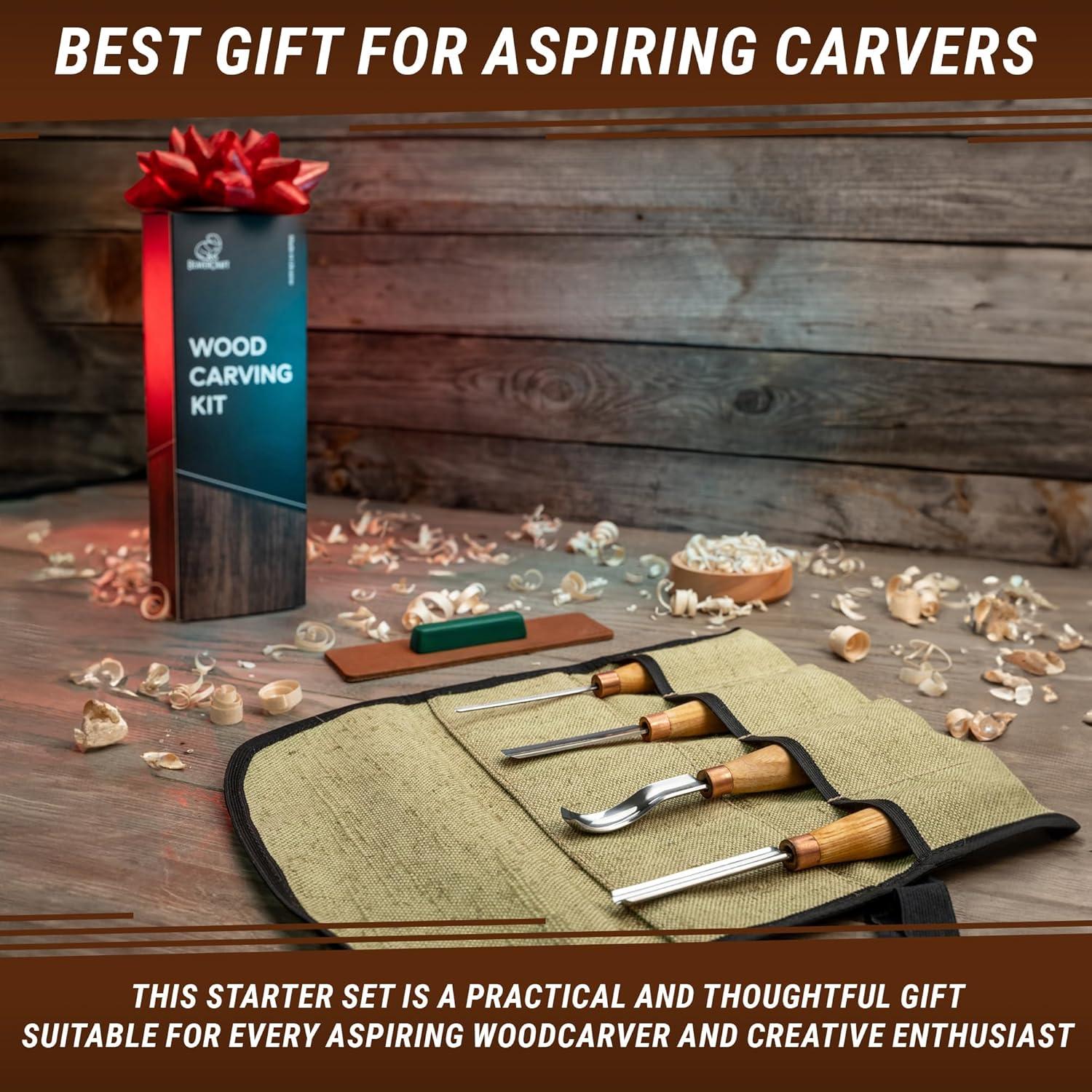 image:imageBeaverCraft Wood Carving Gouges Chisels Kit SC01 Wood Spoon Carving Chisel Set Whittling Tools Includes Radial Gouges Flat Chisel Bent Gouge Leather Strop amp Rolling PouchChisel Set
