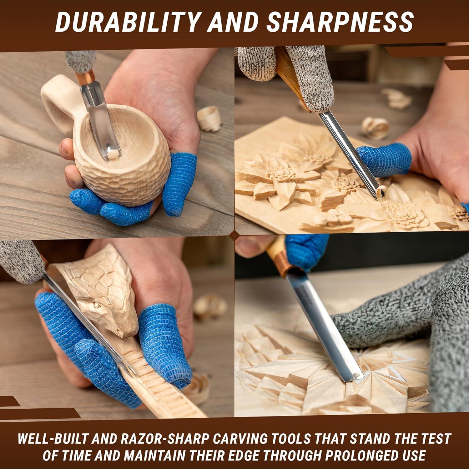 image:imageBeaverCraft Wood Carving Gouges Chisels Kit SC01 Wood Spoon Carving Chisel Set Whittling Tools Includes Radial Gouges Flat Chisel Bent Gouge Leather Strop amp Rolling PouchChisel Set