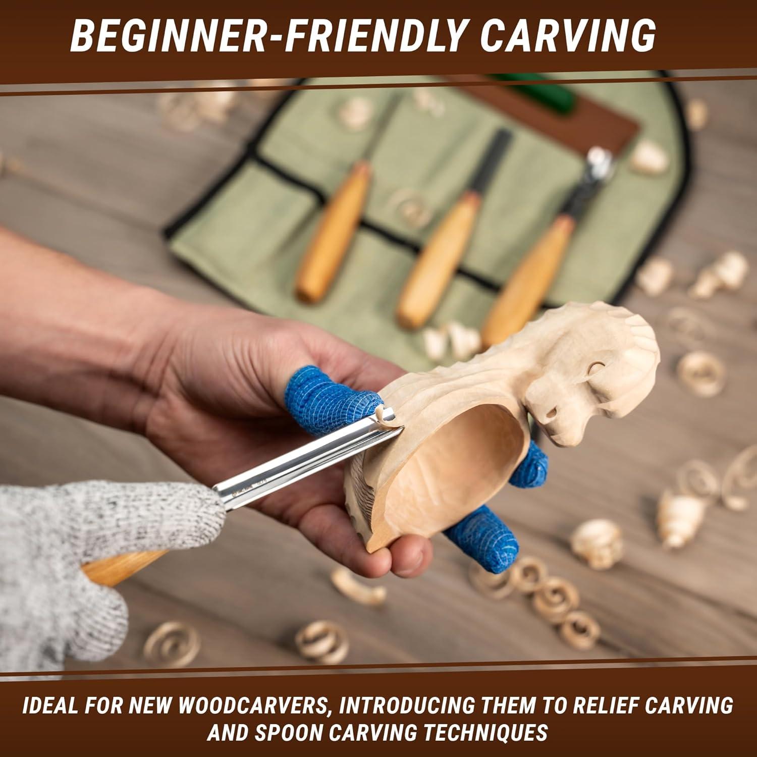 image:imageBeaverCraft Wood Carving Gouges Chisels Kit SC01 Wood Spoon Carving Chisel Set Whittling Tools Includes Radial Gouges Flat Chisel Bent Gouge Leather Strop amp Rolling PouchChisel Set