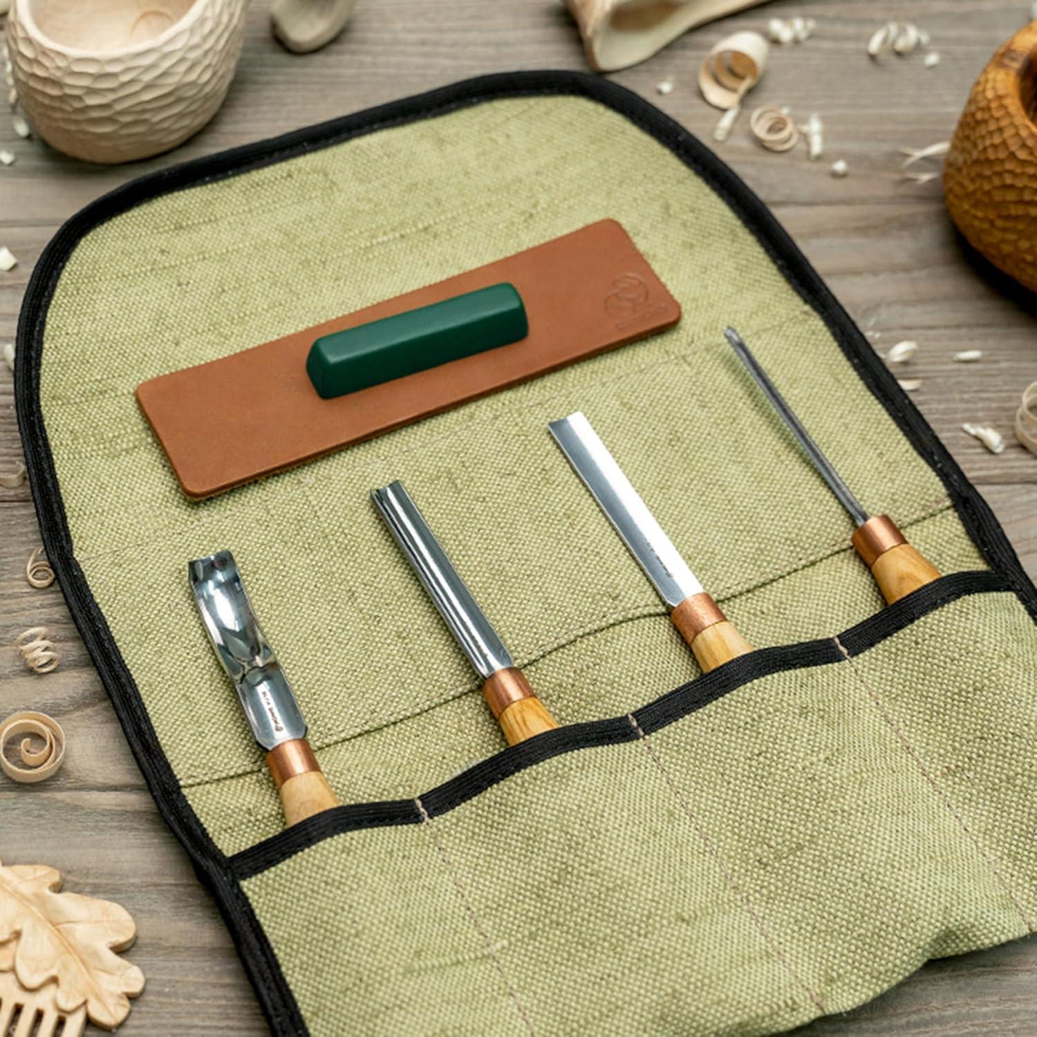 image:imageBeaverCraft Wood Carving Gouges Chisels Kit SC01 Wood Spoon Carving Chisel Set Whittling Tools Includes Radial Gouges Flat Chisel Bent Gouge Leather Strop amp Rolling PouchChisel Set