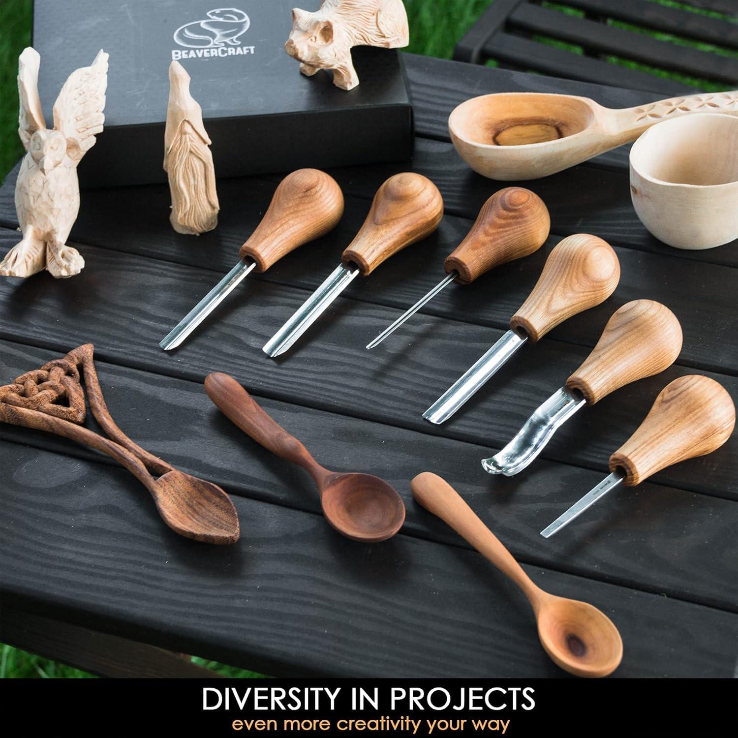 image:imageBeaverCraft Wood Carving Gouges Kit SC05 Wood Carving Chisels Set with Palm Gouge amp Flat Straight Chisel Rounded Short Bent Vchisels Whittling Knives Tools for Beginners and Profi Carvers