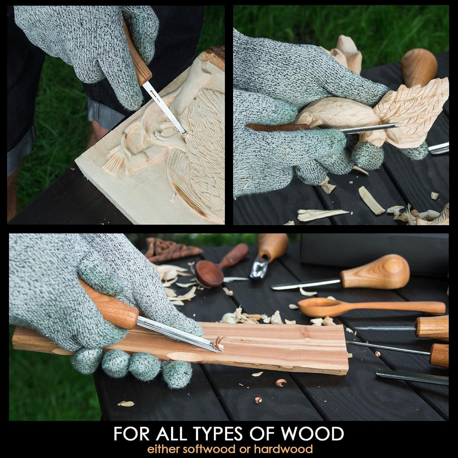 image:imageBeaverCraft Wood Carving Gouges Kit SC05 Wood Carving Chisels Set with Palm Gouge amp Flat Straight Chisel Rounded Short Bent Vchisels Whittling Knives Tools for Beginners and Profi Carvers