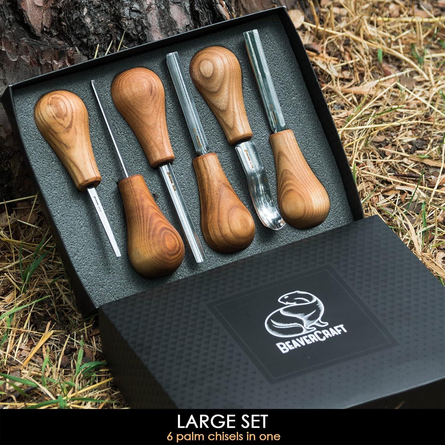 image:imageBeaverCraft Wood Carving Gouges Kit SC05 Wood Carving Chisels Set with Palm Gouge amp Flat Straight Chisel Rounded Short Bent Vchisels Whittling Knives Tools for Beginners and Profi Carvers