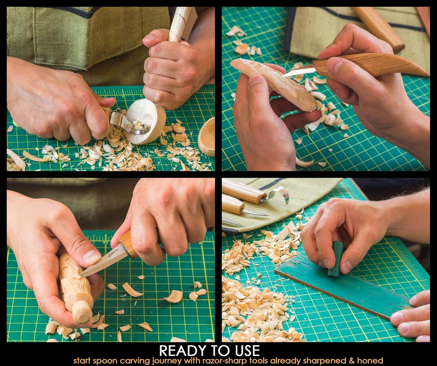 image:imageBeaverCraft Wood Spoon Carving Tools Kit S17 with Wood Carving Hook Knife amp Sloyd Chip Whittling Knives for Spoon Carvers Whittling Tools Set with Knife Leather Strop Polishing Compound Tool Case