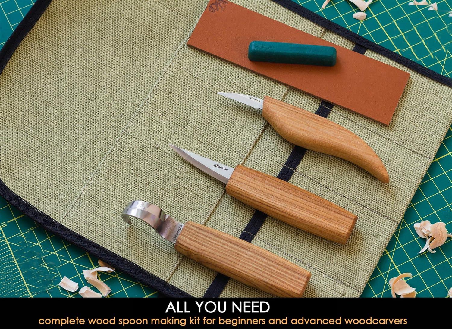 image:imageBeaverCraft Wood Spoon Carving Tools Kit S17 with Wood Carving Hook Knife amp Sloyd Chip Whittling Knives for Spoon Carvers Whittling Tools Set with Knife Leather Strop Polishing Compound Tool Case