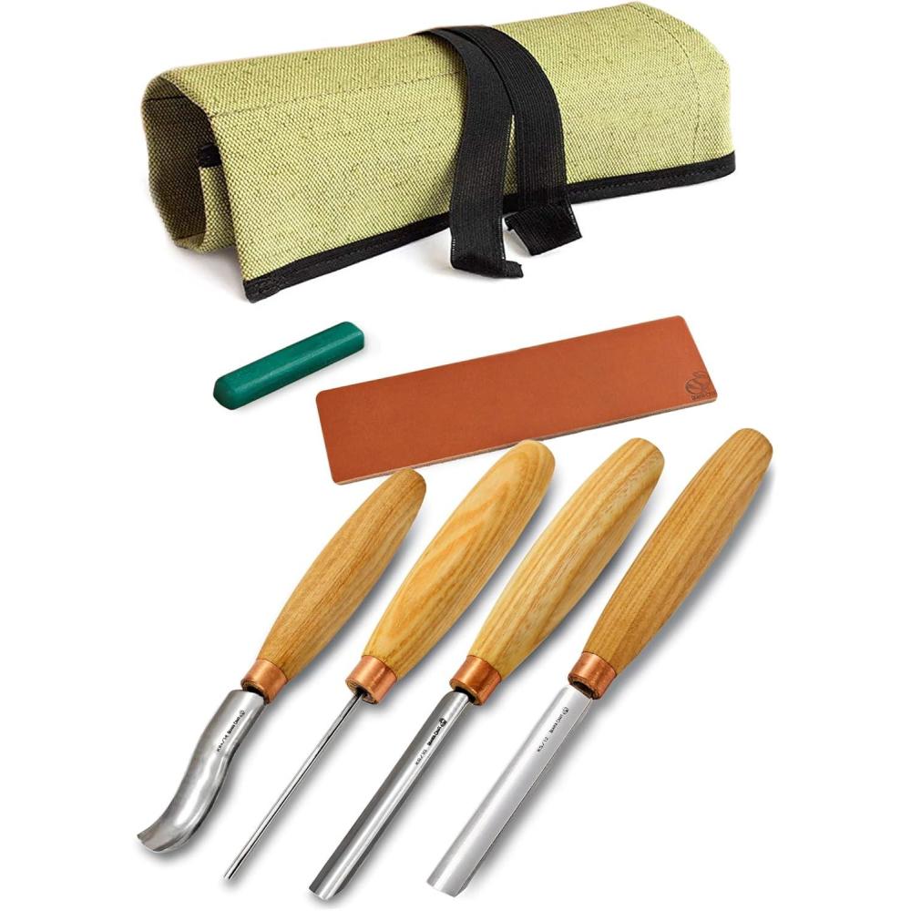 image:imageBeaverCraft Wood Carving Gouges Chisels Kit SC01 Wood Spoon Carving Chisel Set Whittling Tools Includes Radial Gouges Flat Chisel Bent Gouge Leather Strop amp Rolling PouchChisel Set