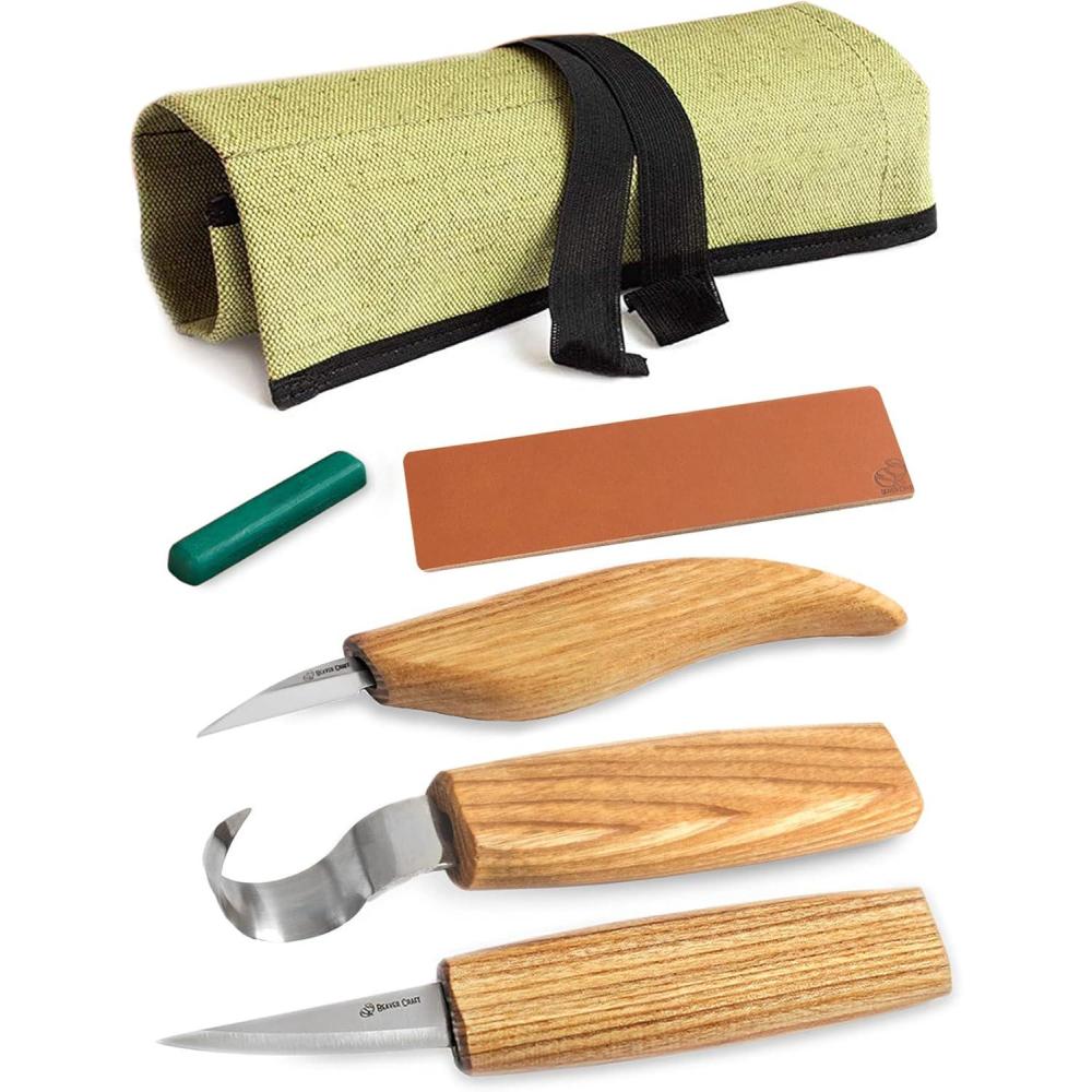 image:imageBeaverCraft Wood Spoon Carving Tools Kit S17 with Wood Carving Hook Knife amp Sloyd Chip Whittling Knives for Spoon Carvers Whittling Tools Set with Knife Leather Strop Polishing Compound Tool Case