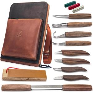 BeaverCraft Deluxe Wood Carving Kit S50X – Wood Carving Tools Wood Carving Set – Spoon Wood Carving Knives Tools Set – Whittling Kit Knife Woodworking Kit for Beginner and Profi (Brown)