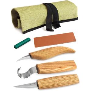 BeaverCraft Wood Spoon Carving Tools Kit S17 with Wood Carving Hook Knife & Sloyd, Chip Whittling Knives for Spoon Carvers – Whittling Tools Set with Knife Leather Strop Polishing Compound, Tool Case