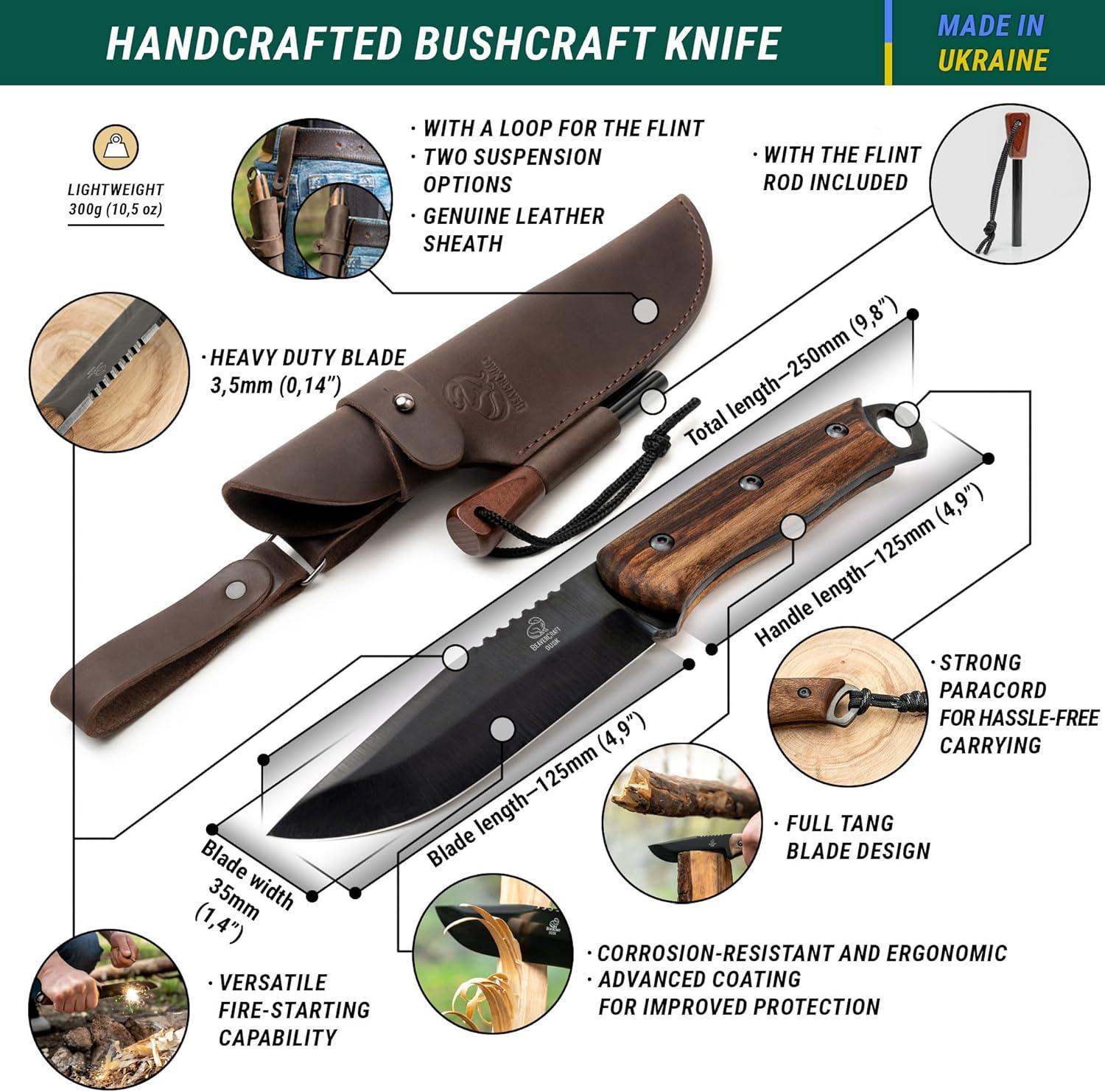 image:imageBeaverCraft Bushcraft Knife Full Tang 98 Bush Knife with Fire Starter amp Leather Sheath BSH4F 5 Fixed Blade Carbon Steel Camping Knives for Hiking Survival Outdoor
