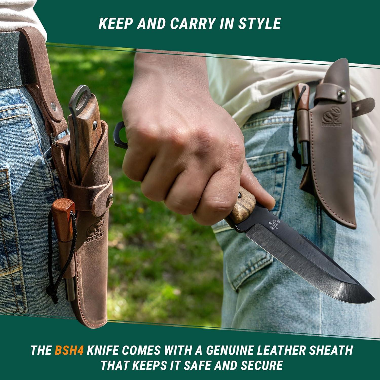 image:imageBeaverCraft Bushcraft Knife Full Tang 98 Bush Knife with Fire Starter amp Leather Sheath BSH4F 5 Fixed Blade Carbon Steel Camping Knives for Hiking Survival Outdoor