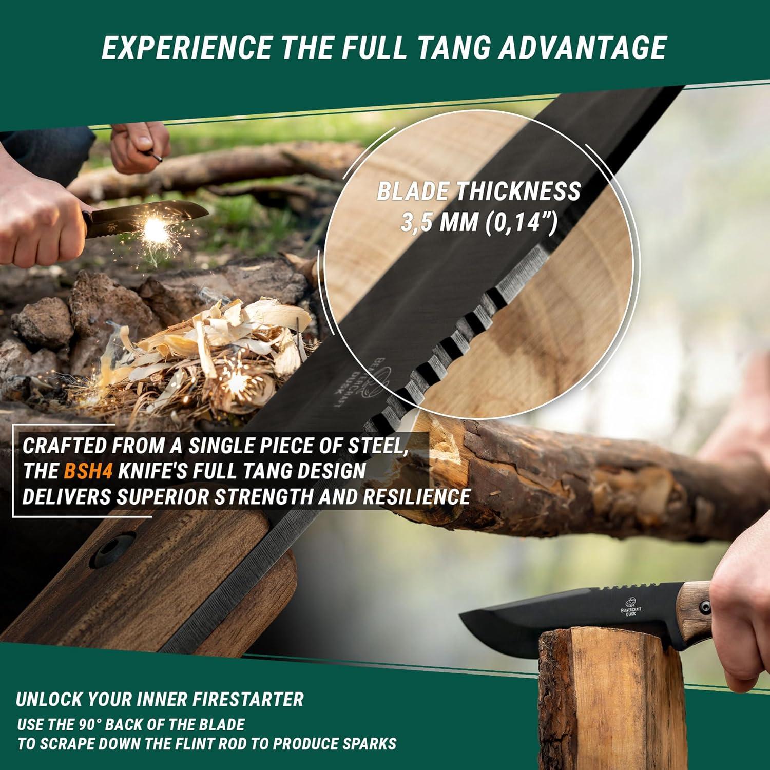 image:imageBeaverCraft Bushcraft Knife Full Tang 98 Bush Knife with Fire Starter amp Leather Sheath BSH4F 5 Fixed Blade Carbon Steel Camping Knives for Hiking Survival Outdoor