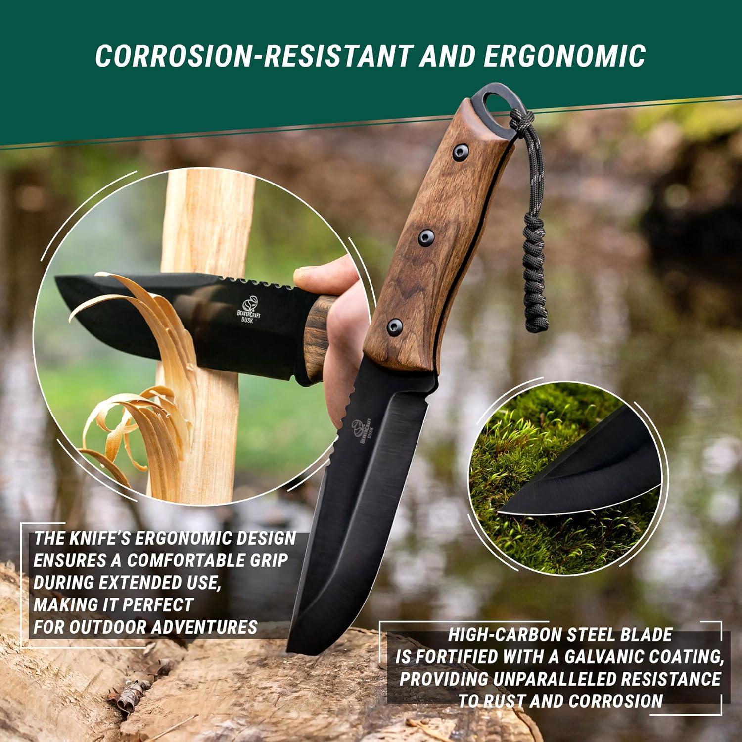 image:imageBeaverCraft Bushcraft Knife Full Tang 98 Bush Knife with Fire Starter amp Leather Sheath BSH4F 5 Fixed Blade Carbon Steel Camping Knives for Hiking Survival Outdoor